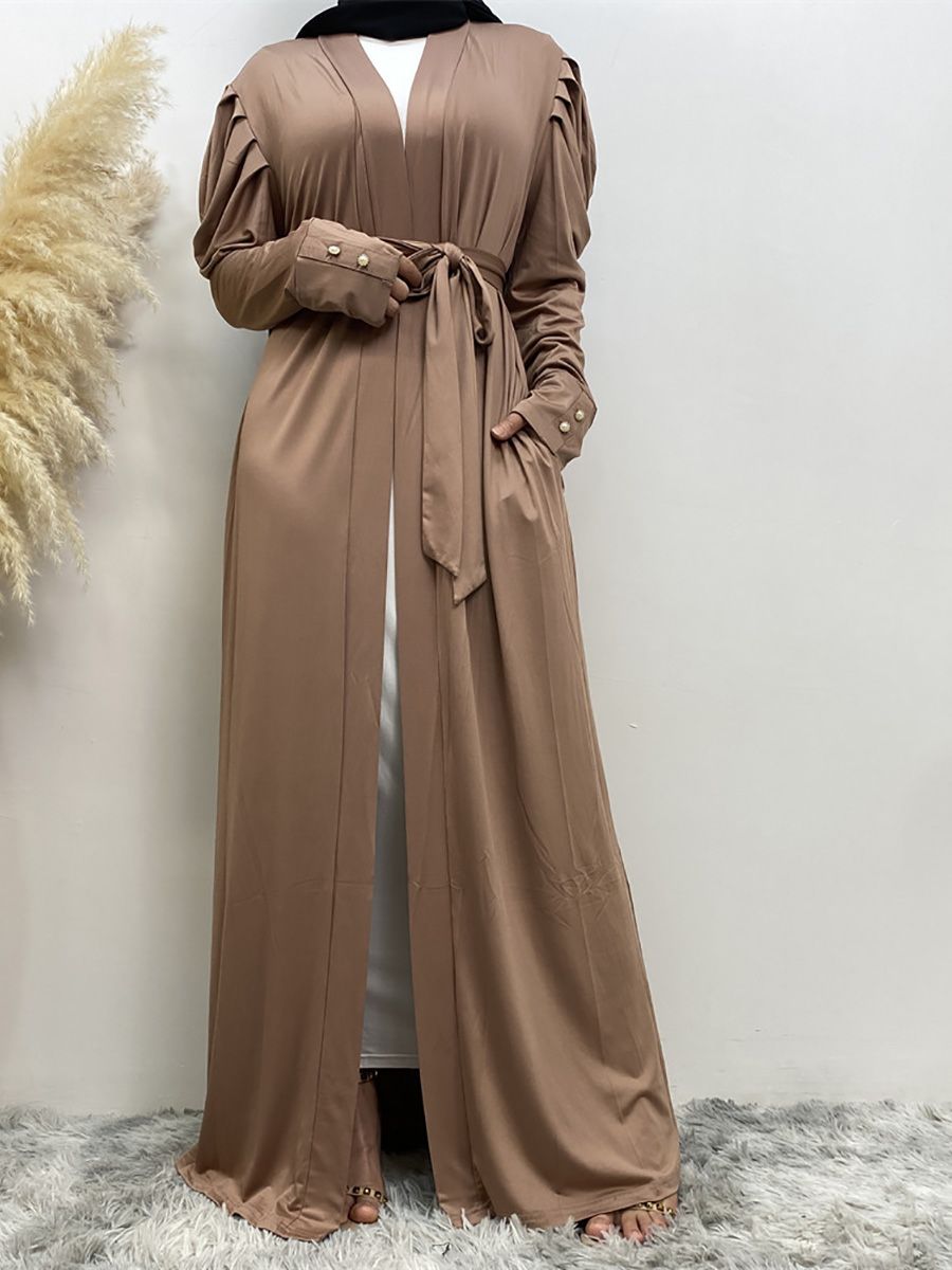 A new, simple and fashionable women's dress in solid color Muslim cardigan is selling well in Dubai, Turkey, Arabia and Africa in the Middle East