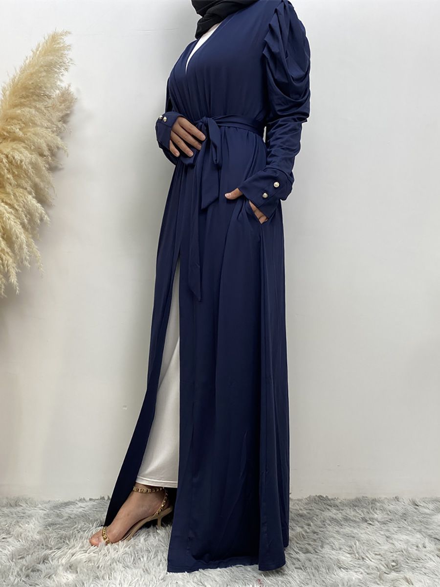 A new, simple and fashionable women's dress in solid color Muslim cardigan is selling well in Dubai, Turkey, Arabia and Africa in the Middle East