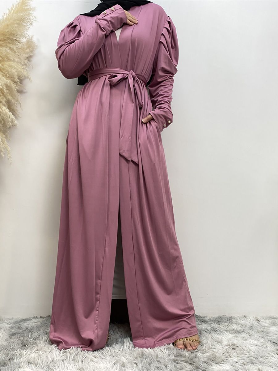 A new, simple and fashionable women's dress in solid color Muslim cardigan is selling well in Dubai, Turkey, Arabia and Africa in the Middle East