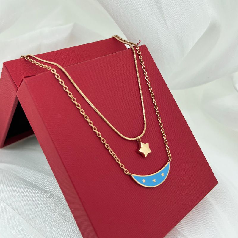 New Fashion Moon Star Titanium Steel Necklace Women's Choker