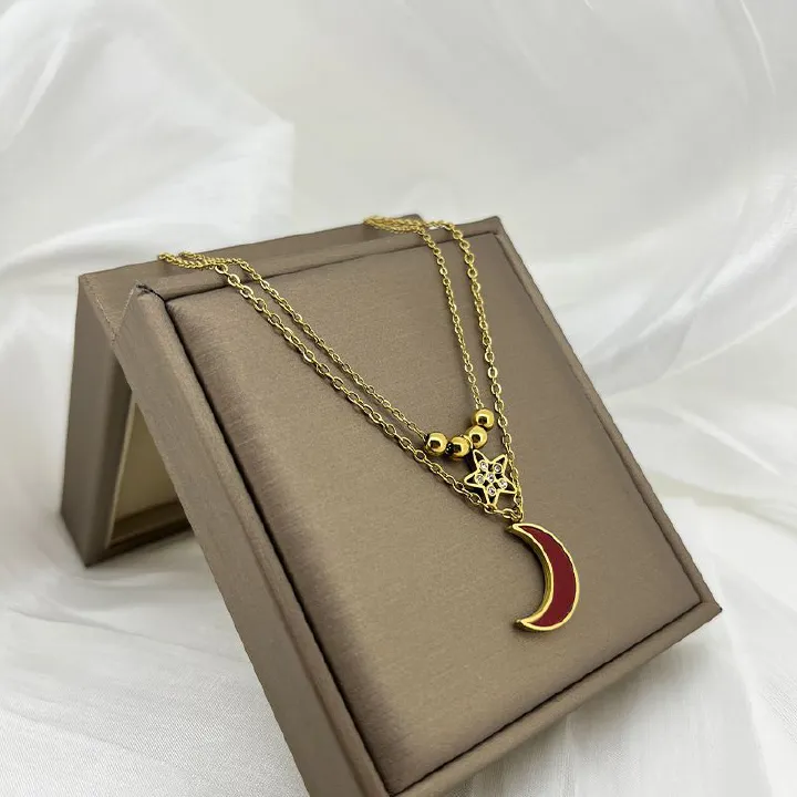 Light luxury titanium steel necklace does not fade 18k star and moon collarbone, versatile niche design pendant, Korean-style ins style.