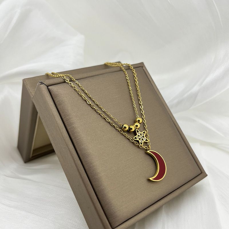 Light luxury titanium steel necklace does not fade 18k star and moon collarbone, versatile niche design pendant, Korean-style ins style.