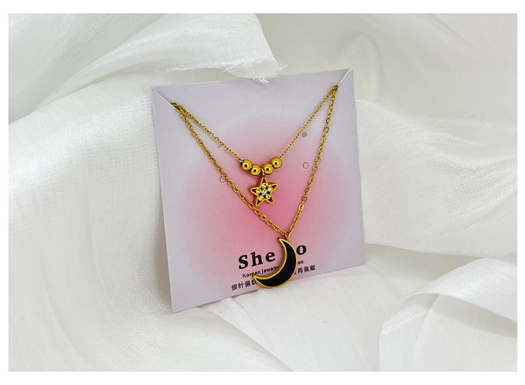 Light luxury titanium steel necklace does not fade 18k star and moon collarbone, versatile niche design pendant, Korean-style ins style.