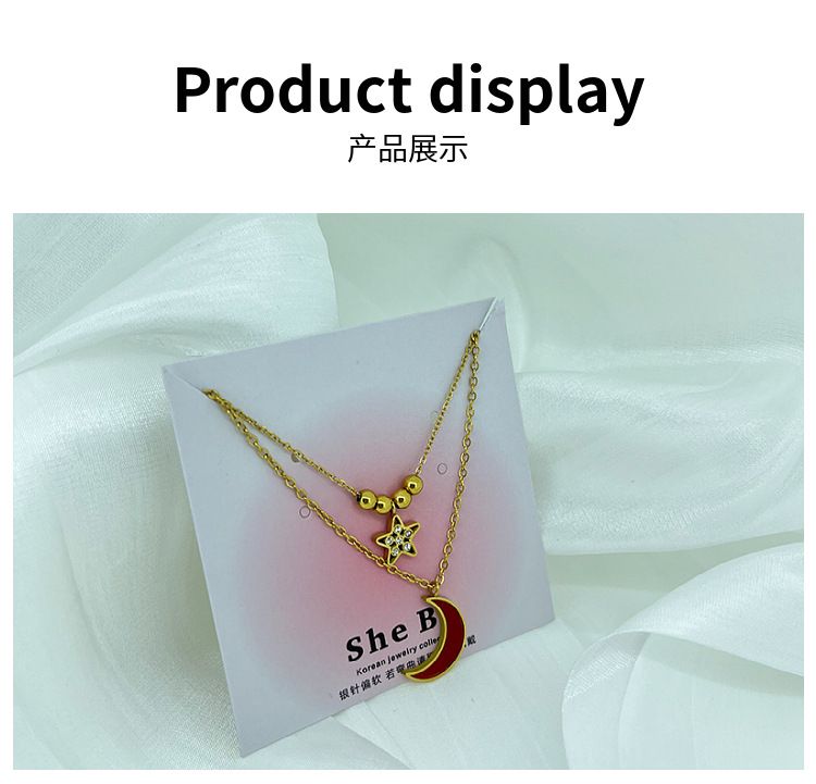Light luxury titanium steel necklace does not fade 18k star and moon collarbone, versatile niche design pendant, Korean-style ins style.