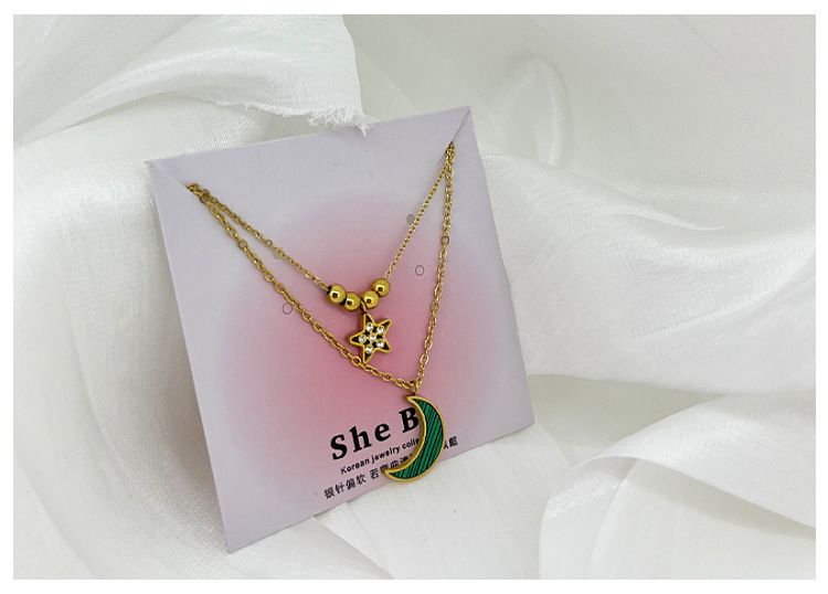 Light luxury titanium steel necklace does not fade 18k star and moon collarbone, versatile niche design pendant, Korean-style ins style.