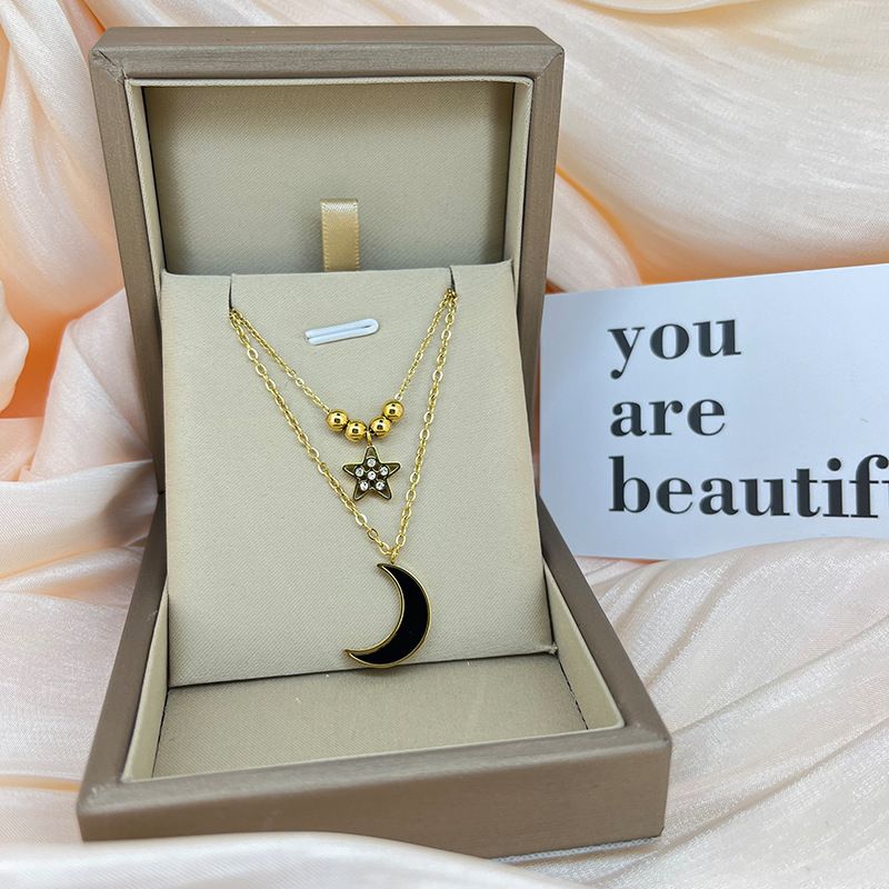 Light luxury titanium steel necklace does not fade 18k star and moon collarbone, versatile niche design pendant, Korean-style ins style.
