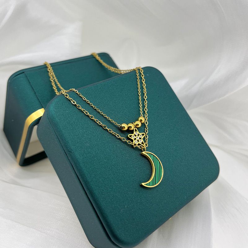 Light luxury titanium steel necklace does not fade 18k star and moon collarbone, versatile niche design pendant, Korean-style ins style.