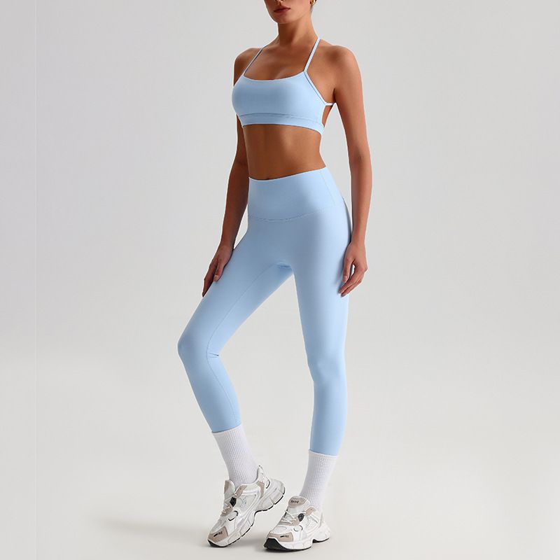 European and American cross-border breathable quick-dry yoga set for women, slimming and back-beautifying fitness wear, running sportswear, tight-fitting set