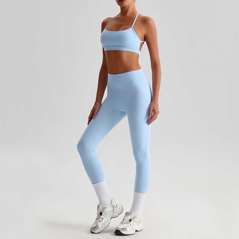 European and American cross-border breathable quick-dry yoga set for women, slimming and back-beautifying fitness wear, running sportswear, tight-fitting set