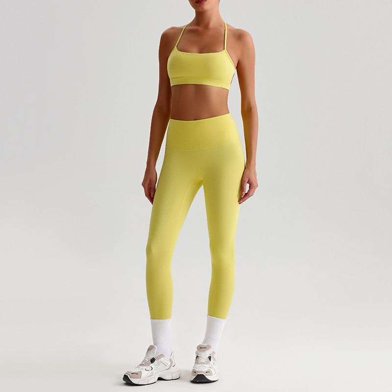 European and American cross-border breathable quick-dry yoga set for women, slimming and back-beautifying fitness wear, running sportswear, tight-fitting set