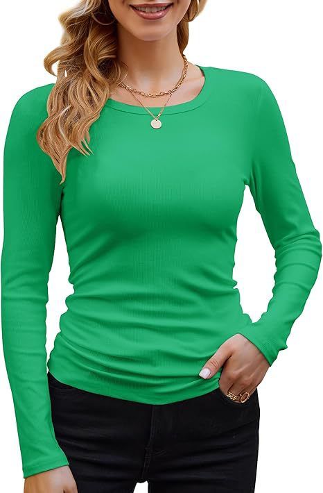 2025 Cross-border Africa Women's Ribbed Cotton-blend Basic Round Neck Solid Color Long-sleeved T-shirt Slim Fit