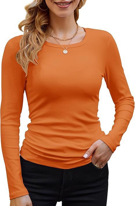 2025 Cross-border Africa Women's Ribbed Cotton-blend Basic Round Neck Solid Color Long-sleeved T-shirt Slim Fit