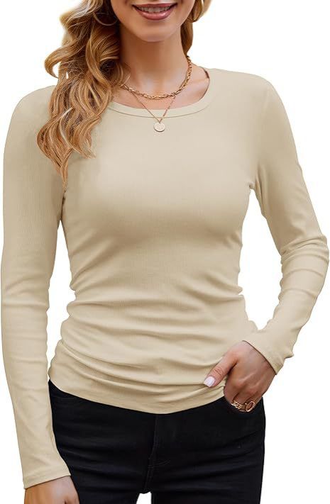 2025 Cross-border Africa Women's Ribbed Cotton-blend Basic Round Neck Solid Color Long-sleeved T-shirt Slim Fit