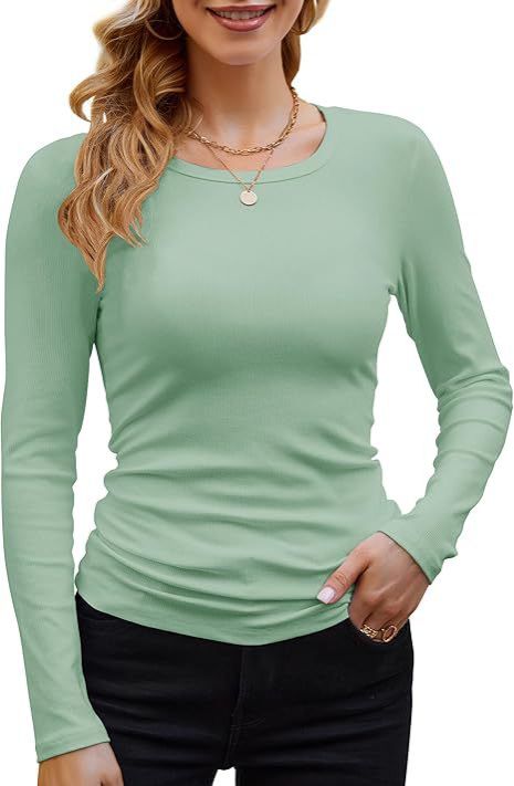 2025 Cross-border Africa Women's Ribbed Cotton-blend Basic Round Neck Solid Color Long-sleeved T-shirt Slim Fit