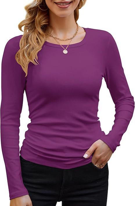 2025 Cross-border Africa Women's Ribbed Cotton-blend Basic Round Neck Solid Color Long-sleeved T-shirt Slim Fit
