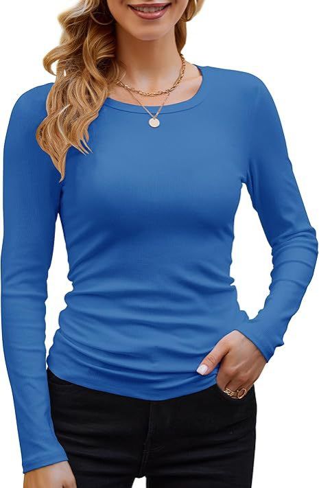 2025 Cross-border Africa Women's Ribbed Cotton-blend Basic Round Neck Solid Color Long-sleeved T-shirt Slim Fit