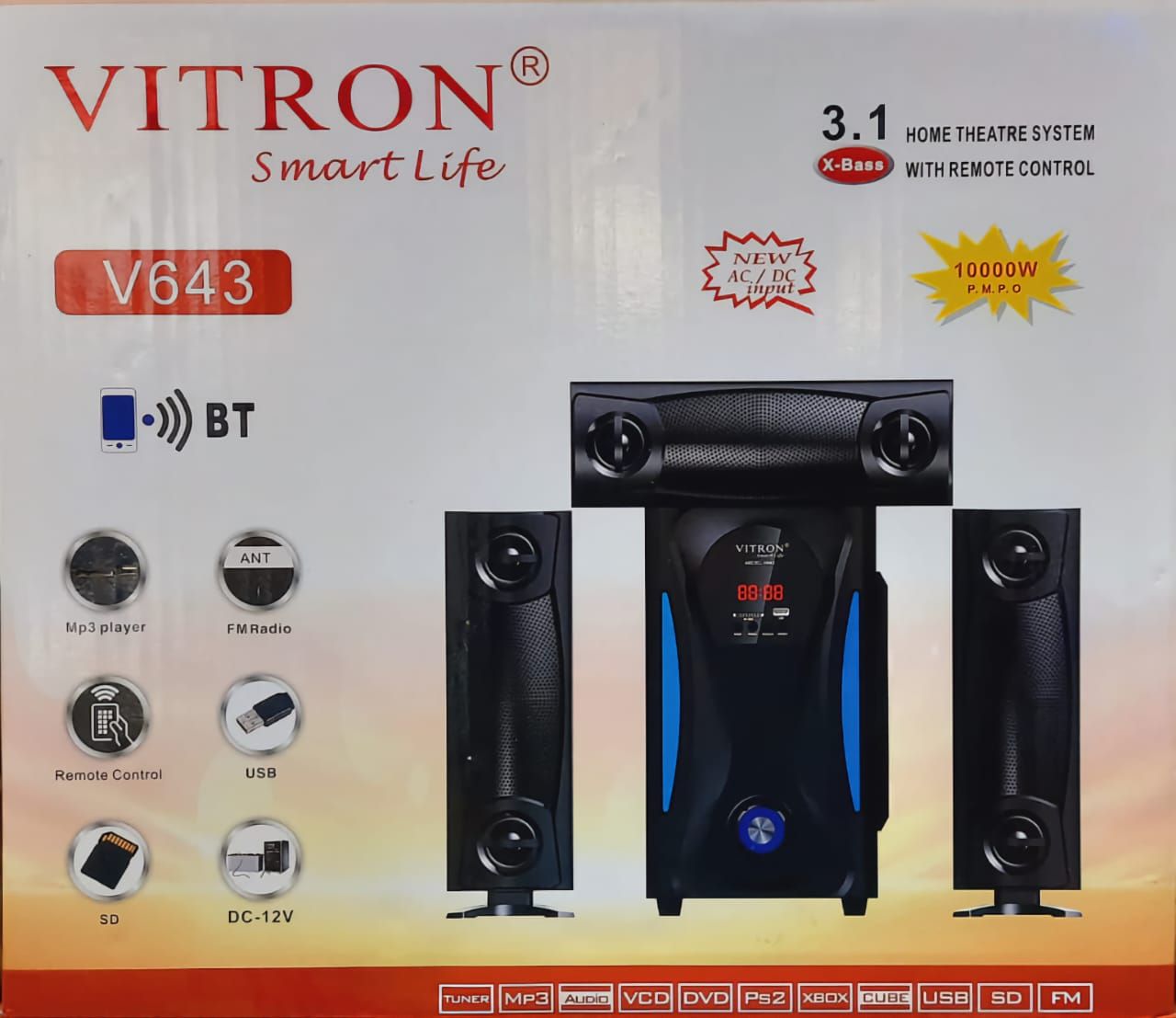 Vitron V643 10,000 WATTS SUBWOOFER SYSTEM-BT/FM/USB-AC/DC