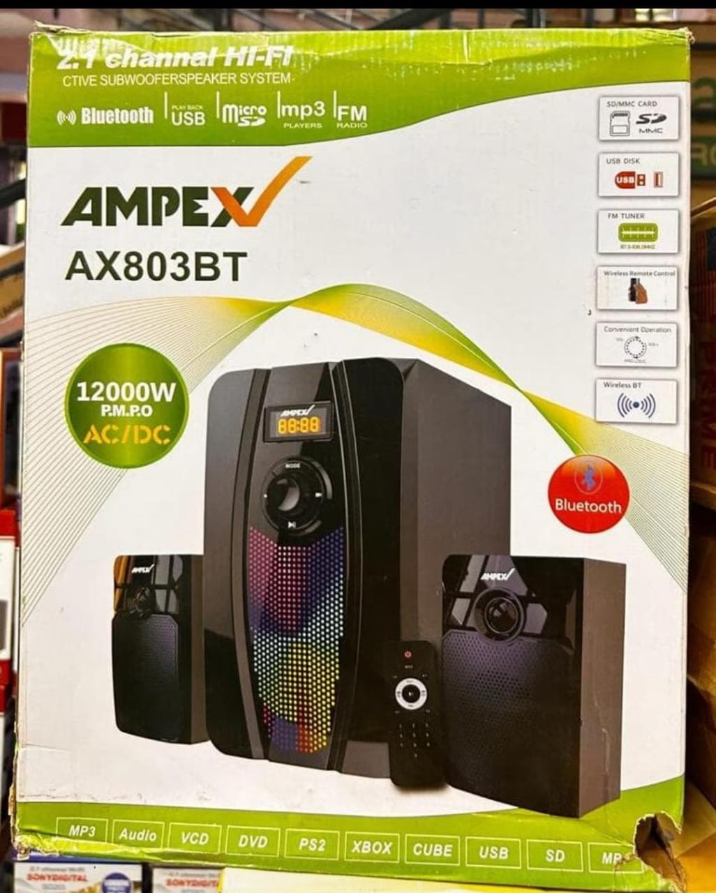 Ampex 12000W 2.1CH Sub Woofer AC/DC FM USB Bluetooth Woofer