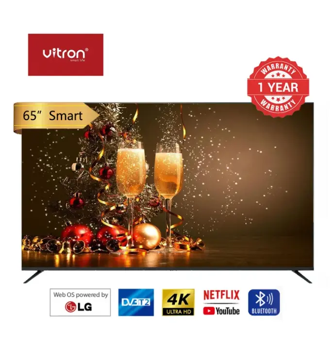 Vitron 6588USWO, 65" Inch Smart Android WebOS TV DVBT2/S2 HDR Dolby Audio Inbuilt Decoder Appstore Netflix Youtube USB HDMI ports Multilanguage WideColor Enhancer