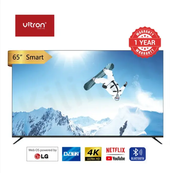 Vitron 6588USWO, 65" Inch Smart Android WebOS TV DVBT2/S2 HDR Dolby Audio Inbuilt Decoder Appstore Netflix Youtube USB HDMI ports Multilanguage WideColor Enhancer