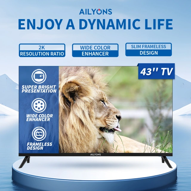 AILYONS 43" INCH LST4306W FULL HD BLUETOOTH ENABLED, WIFI CONNECTIVITY SMART ANDROID TV NETFLIX YOUTUBE TELEVISION FRAMELESS DESIGN,A+PANEL,INBUILT DECODER, WIDE COLOR