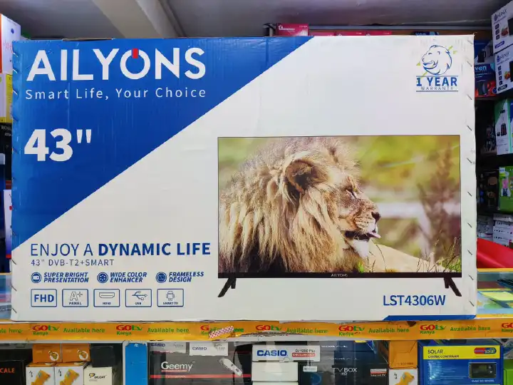 AILYONS 43" INCH LST4306W FULL HD BLUETOOTH ENABLED, WIFI CONNECTIVITY SMART ANDROID TV NETFLIX YOUTUBE TELEVISION FRAMELESS DESIGN,A+PANEL,INBUILT DECODER, WIDE COLOR