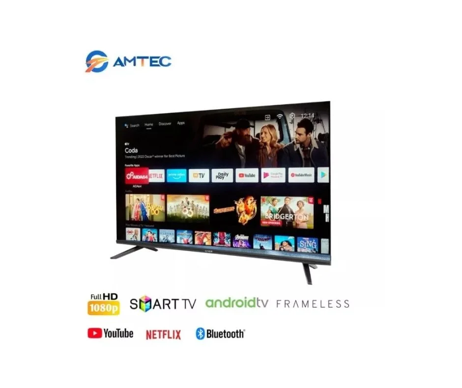 AMTEC 43" INCH FRAMELESS,BLUETOOTH-ENABLED, FULL- HD SMART TV ANDROID TV NETFLIX ,YOUTUBE TELEVISION INBUILT DECODER, BUILT-IN WIFI, APP STORE 1GB-RAM 8GB-ROM 2*USB
