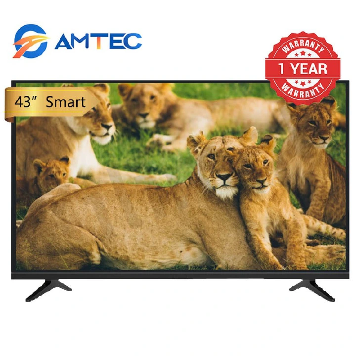 AMTEC 43" INCH FRAMELESS,BLUETOOTH-ENABLED, FULL- HD SMART TV ANDROID TV NETFLIX ,YOUTUBE TELEVISION INBUILT DECODER, BUILT-IN WIFI, APP STORE 1GB-RAM 8GB-ROM 2*USB