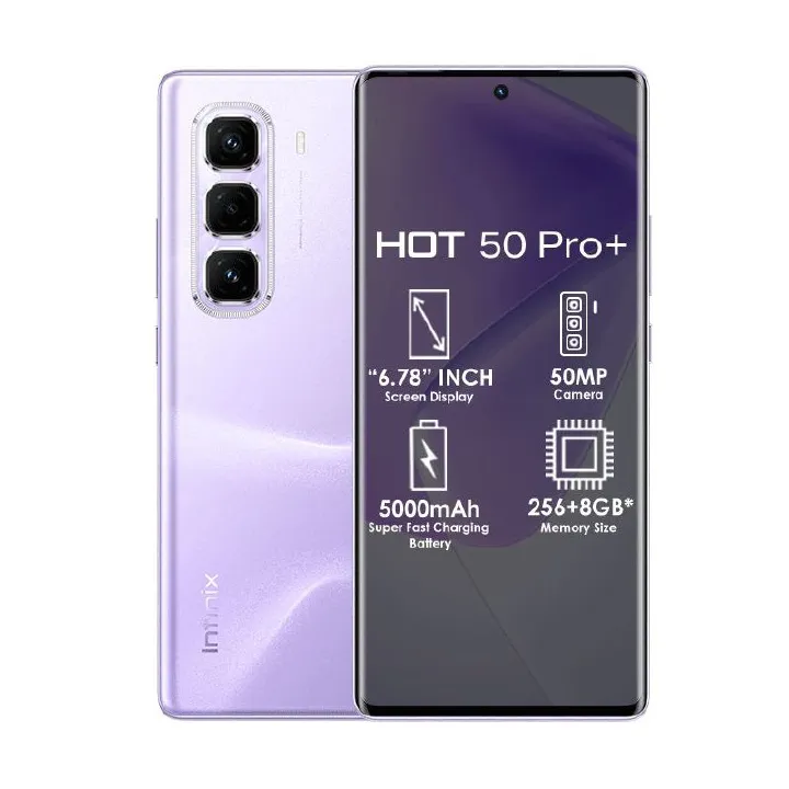 Infinix Hot 50 Pro Plus 256GB+16(8+8)GB 6.7" 3D-Curved AMOLED 120Hz Screen Phone 5000mAh With 33W Type-C 50MP Camera MTK Helio G100 Fingerprint Lock Hot 50 Pro+ Smart Phone