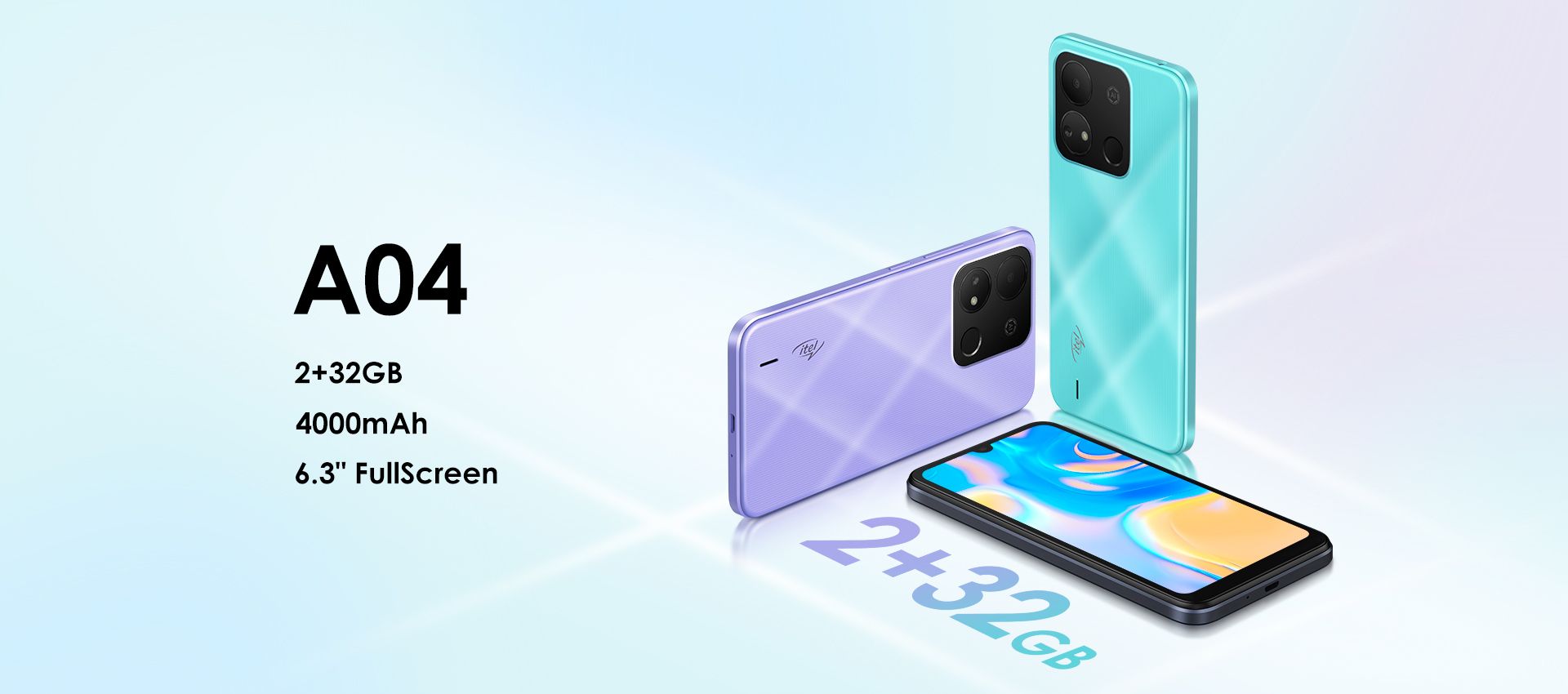 [New Arrival]Itel A04 6.3",(32GG ROM + 2GB RAM)4000mAh Battery,Dual Sim, Full HD Screen Fingerprint Sensor 3G Android Smartphones