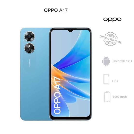 OPPO A17 6.56" 64GB+ 4GB RAM Side Fingerprint Unlock IPX4 Waterproof 5000mAh battery capacity 50mp main canera Android 12 4G-Dual SIM Smart Phones