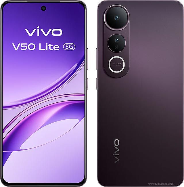 Vivo V50 Lite 5G 6.77" AMOLED 120Hz Display 50MP+32MP Camera 256GB ROM + 12GB RAM Mediatek Dimensity 6300 Processor 6500mAh Battery 90W IP65 Dust/Water Resistant Android 15 DualSIM Phone