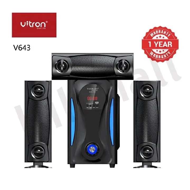Vitron V643 3.1CH  X-Bass Home Theatre System with Remote Control V643 Bluetooth Woofer Speaker System Subwoofer Home Audio System USB SD MP3 FM Radio 10000W Black 10000W-1 YEAR WARRANTY