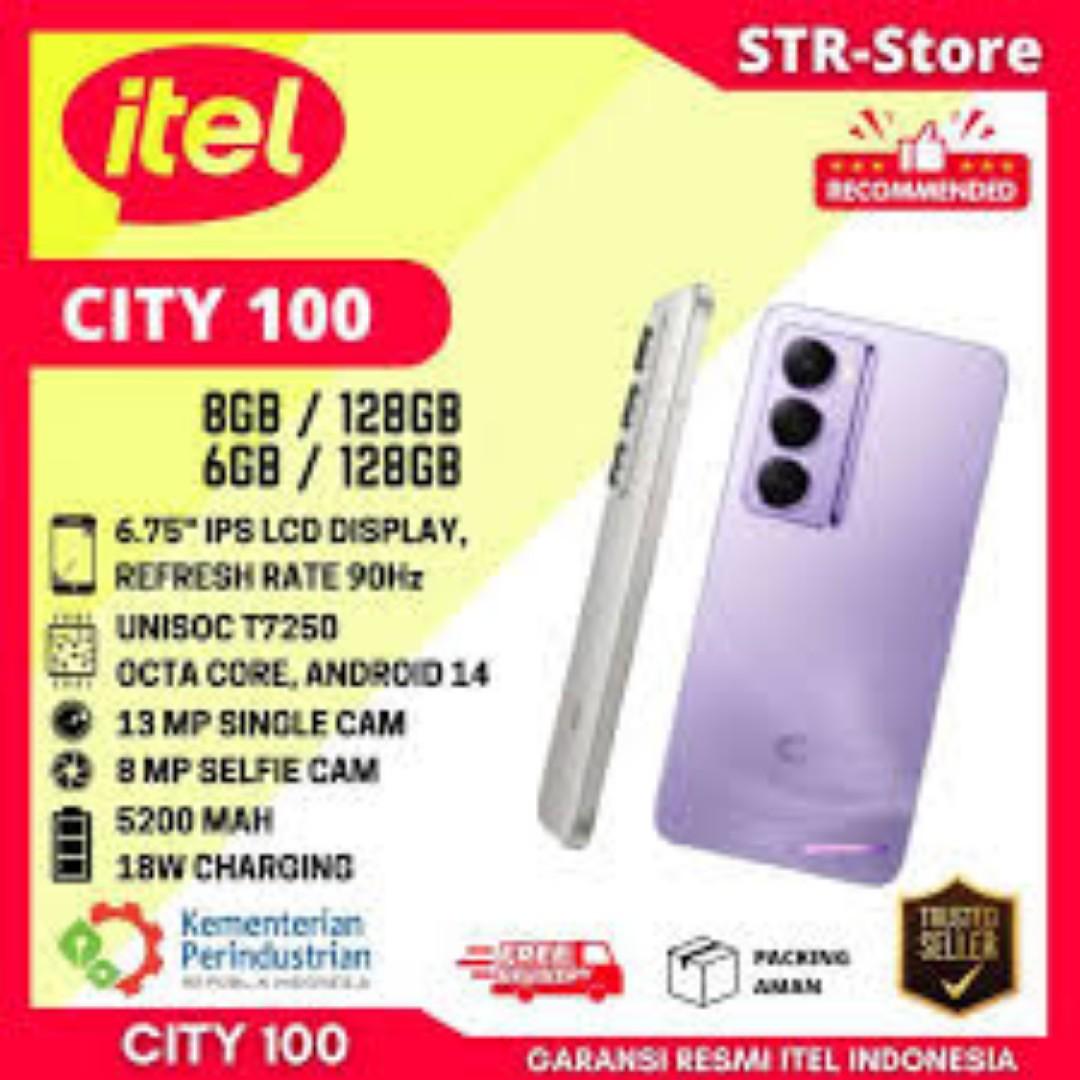 Itel City 100 6GB+128GB 6.75" 90Hz Display 13MP Camera Huge 5200mAh Battery 18W Fast Charging LED Flash Light IP64 Dust/Water Resistant Android Smartphone Mobile Phones