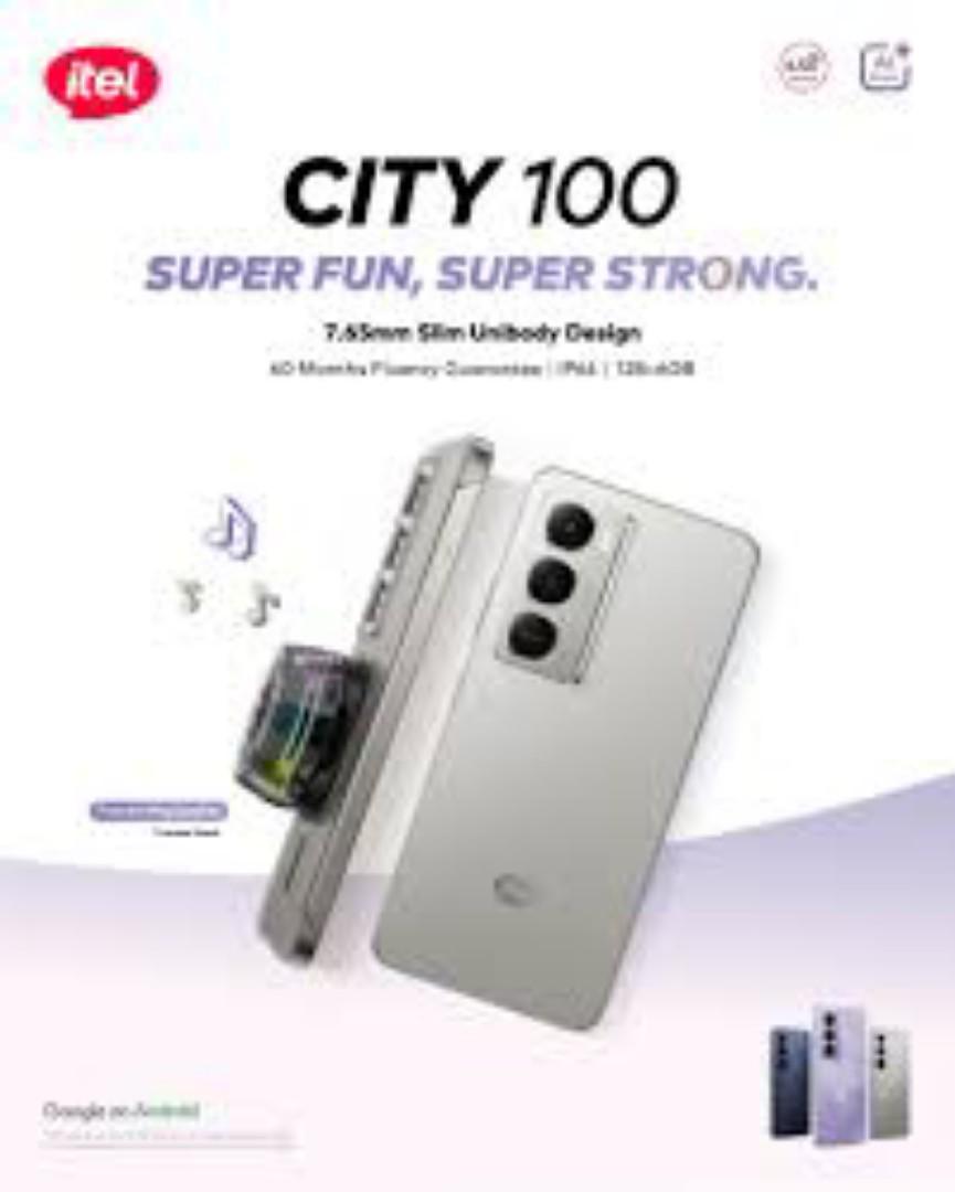 Itel City 100 6GB+128GB 6.75" 90Hz Display 13MP Camera Huge 5200mAh Battery 18W Fast Charging LED Flash Light IP64 Dust/Water Resistant Android Smartphone Mobile Phones