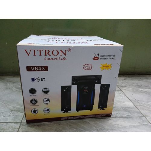 Vitron V643 3.1CH  X-Bass Home Theatre System with Remote Control V643 Bluetooth Woofer Speaker System Subwoofer Home Audio System USB SD MP3 FM Radio 10000W Black 10000W-1 YEAR WARRANTY