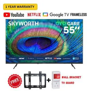 SKYWORTH 55 INCH  55G3A  4K UHD GOOGLE TV SMART  ANDROID  WITH  EYE CARE FRAMELESS BLUETOOTH ENABLED,YOUTUBE,NETFLIX -1 YEAR WARRANTY