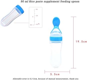 🍼90ml Soft Silicone baby feeding bottle with spoon tip.Food grade silicone spoon helps relieve teething omfort and massage baby's gums - Spoon feeder improves hand-eye coordination.