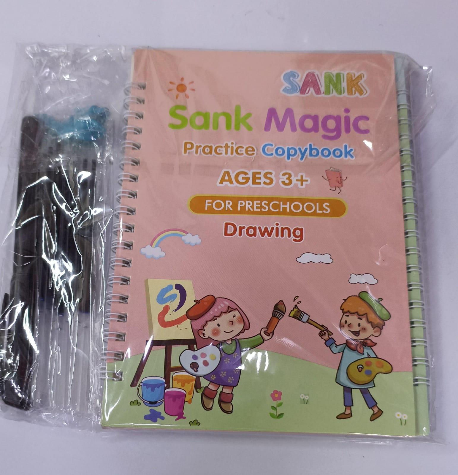 📍sank magic book set. Safe design, will not hurt your baby's eyes. The paper is thick and not easy to get dirty. English handwriting pen copybook.