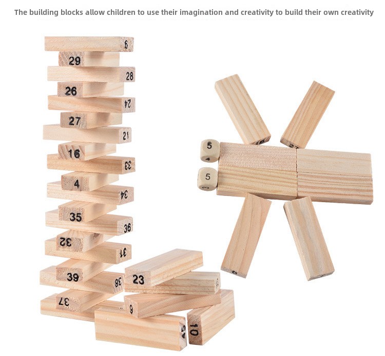 48PCS Wooden Stack High Game Building Blocks Toy Classic Balance Brain Game Intelligence Educational Puzzle Toys for Kids Gift