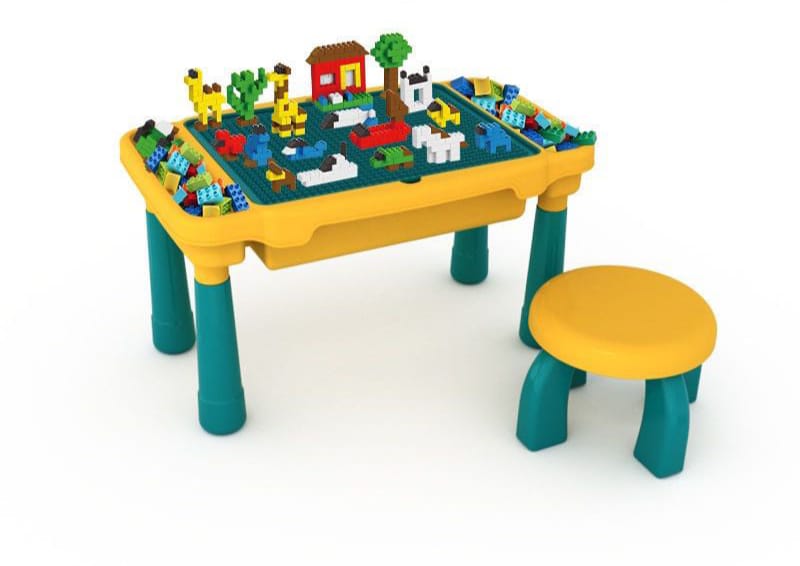 Children's Building Blocks Table Desk and Chairs Set Kids Activity Table, Building Blocks Table Toy Gift for Toddlers