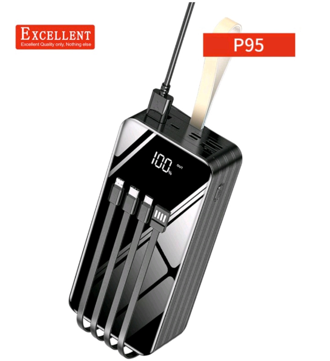 EXCELLENT P95 Max 50,000mAh Power Bank with 4 Cables & LED Big Light