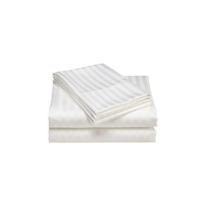 TC Egyptian White Stripped Soft Cotton 4 Set Bedsheets 2 Bed Sheet 2 Pillow Cases