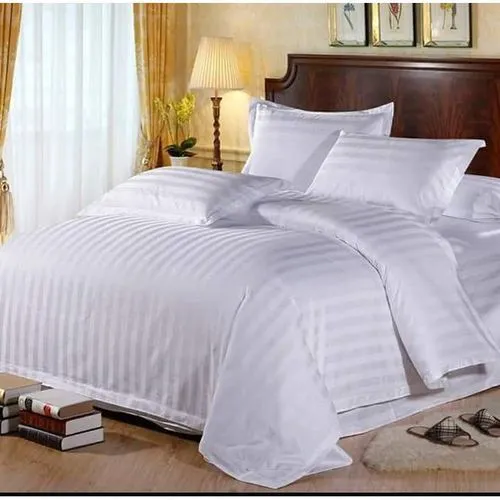 TC Egyptian White Stripped Soft Cotton 4 Set Bedsheets 2 Bed Sheet 2 Pillow Cases