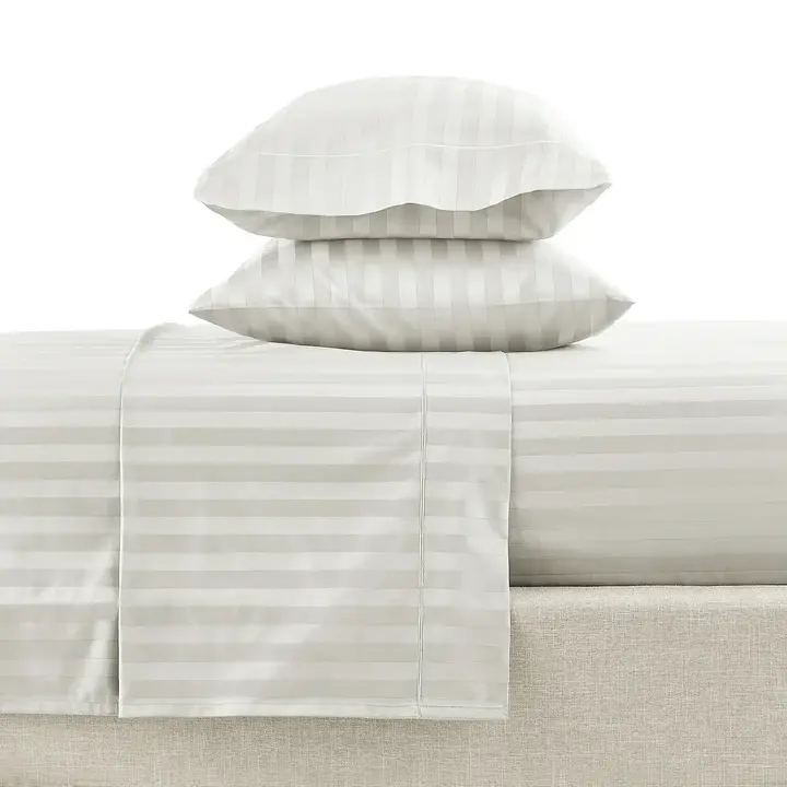 TC Egyptian White Stripped Soft Cotton 4 Set Bedsheets 2 Bed Sheet 2 Pillow Cases
