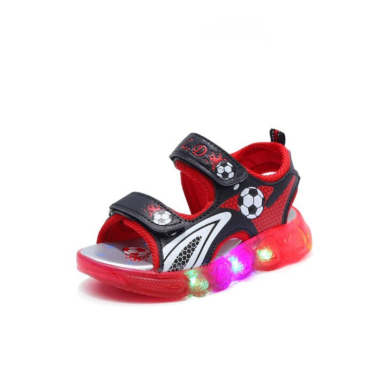 Open kids shoes for boys with lights at the soles, they are classic and fashionable for kids. The open shoes are comfortable to walk with and durable