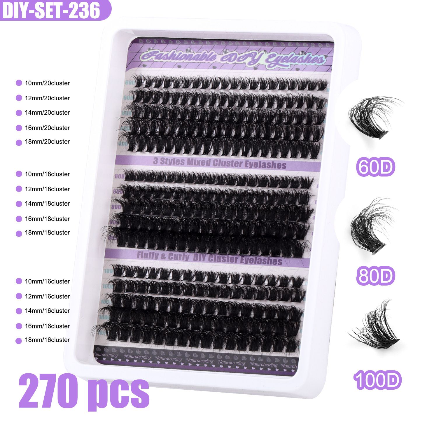 DIY False Eyelash Clusters - Buildable Volume 30D to 100D (270 Pcs) for Natural Look