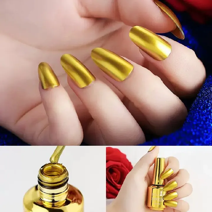Gold Nail Polish Metallic Mirror Effect Metal Long-Lasting Quick Dry Nail Lacquers, Shiny Chrome DIY Manicure(gold)