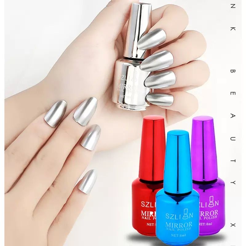 Nail Polish Metallic Mirror Effect Metal Long-Lasting Quick Dry Nail Lacquers, Shiny Chrome DIY Manicure