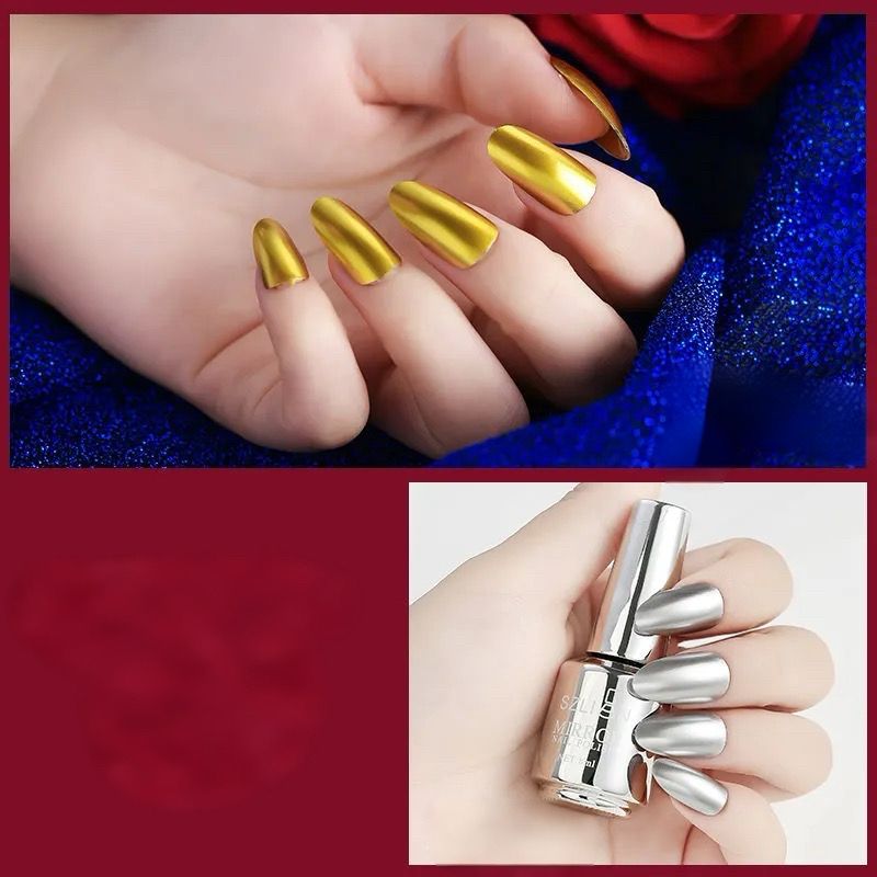 Nail Polish Metallic Mirror Effect Metal Long-Lasting Quick Dry Nail Lacquers, Shiny Chrome DIY Manicure